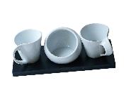 Coffret 2 Tasses Porcelaine Avec Sucrier Avec Plateau En Bois