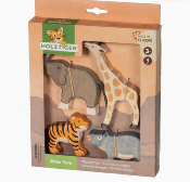 Coffret 4 Figurines Holztiger En Bois Animaux De la Savane