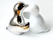 Salière & Poivrière Porcelaine Canards Blanc & Argent