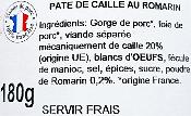 Pâté De Caille Au Romarin 180 Grs