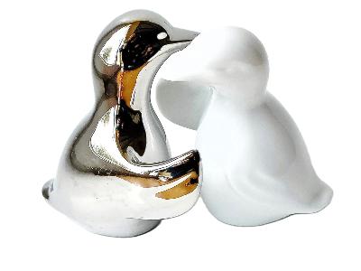 Salière & Poivrière Porcelaine Canard Blanc & Argent